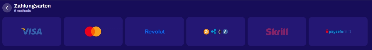 CandySpinz Zahlungsarten mit Visa Mastercard Revolut Skrill und Bitcoin